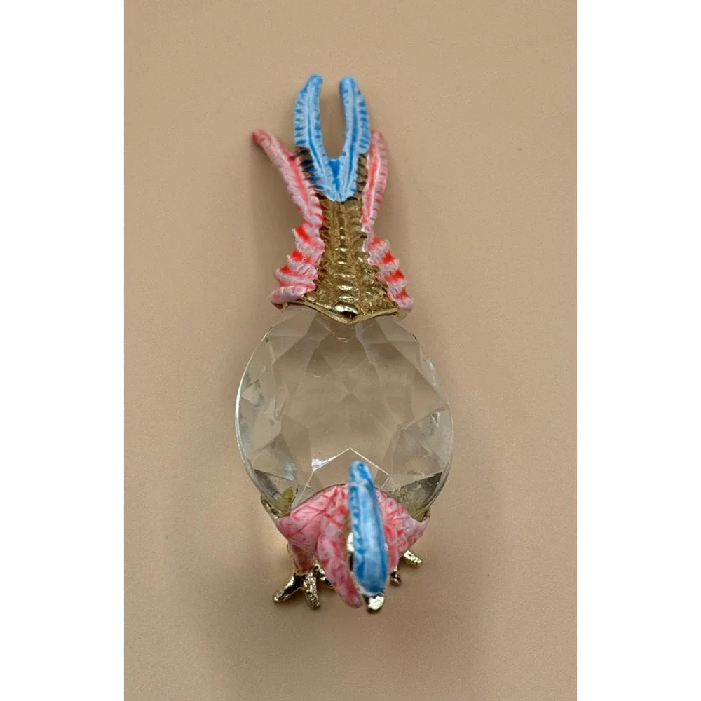 🐦 Vintage Portugal Crystal Bird Figurine Pink Blue Gold Tone Pheasant